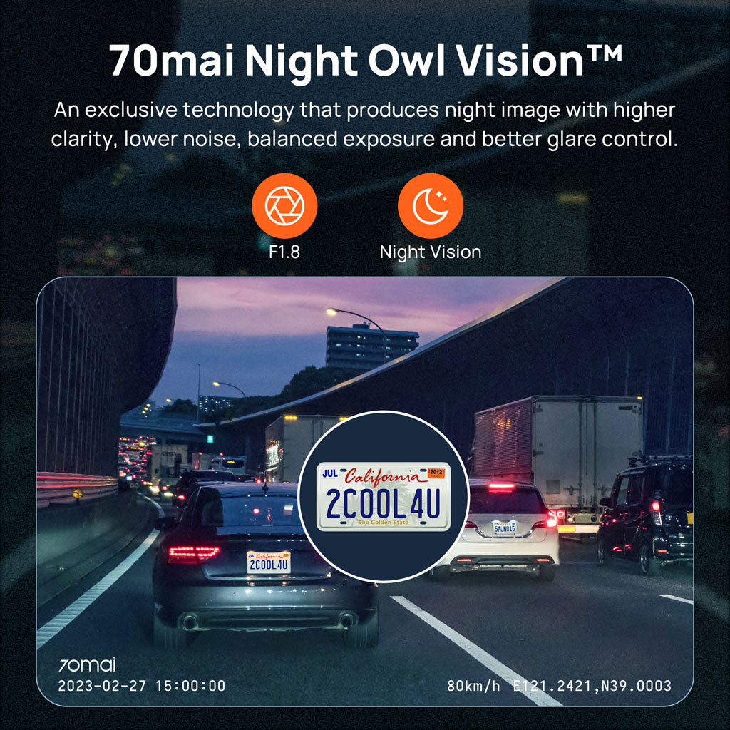 70mai Dashcam A800S  - night vision