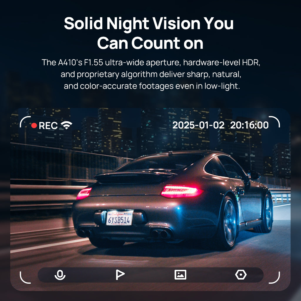 70mai Dash Cam A410 2.5K HDR Dual w/ GPS, Emergency Record, G-Sensor, App Control & Compact Design
