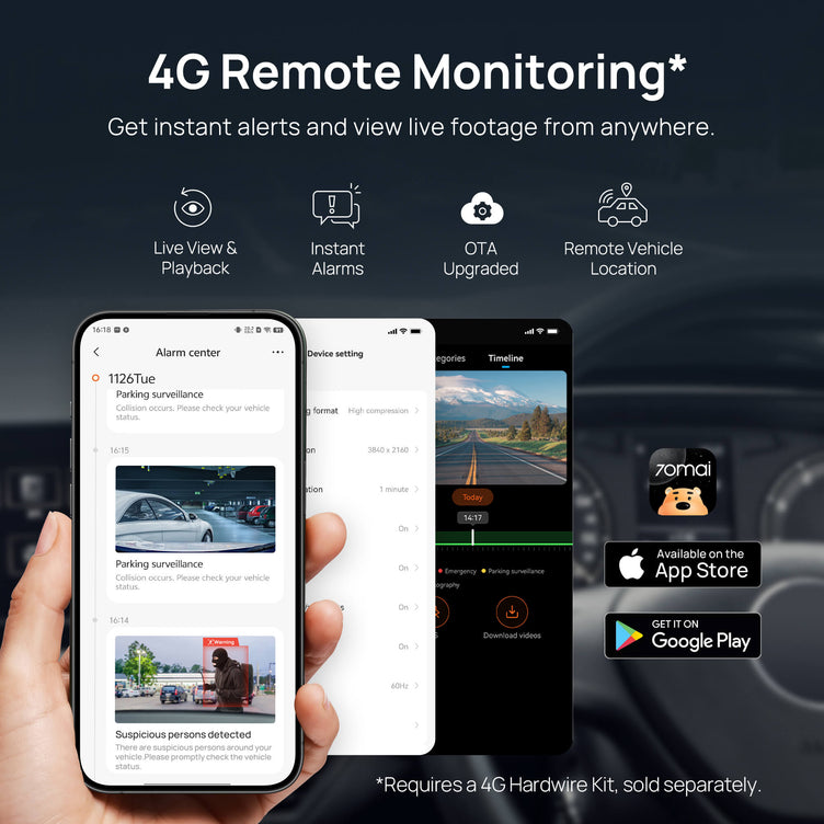 70mai palubní kamera 4K A810 se Sony STARVIS 2 IMX678, podporou 4G LTE a duálního HDR 