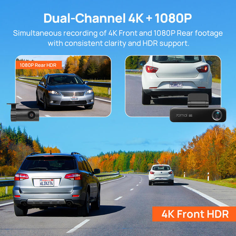 70mai M500 Dash Cam 2.7K HDR Vision nocturne 170° FOV Assistant de conduite