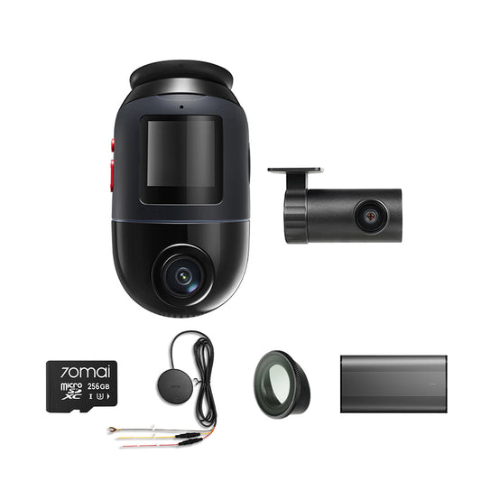 360° Full View: 4K Omni Front Cam + Rear Cam + Memory Card + Hardwire Kit + CPL Filter + Battery