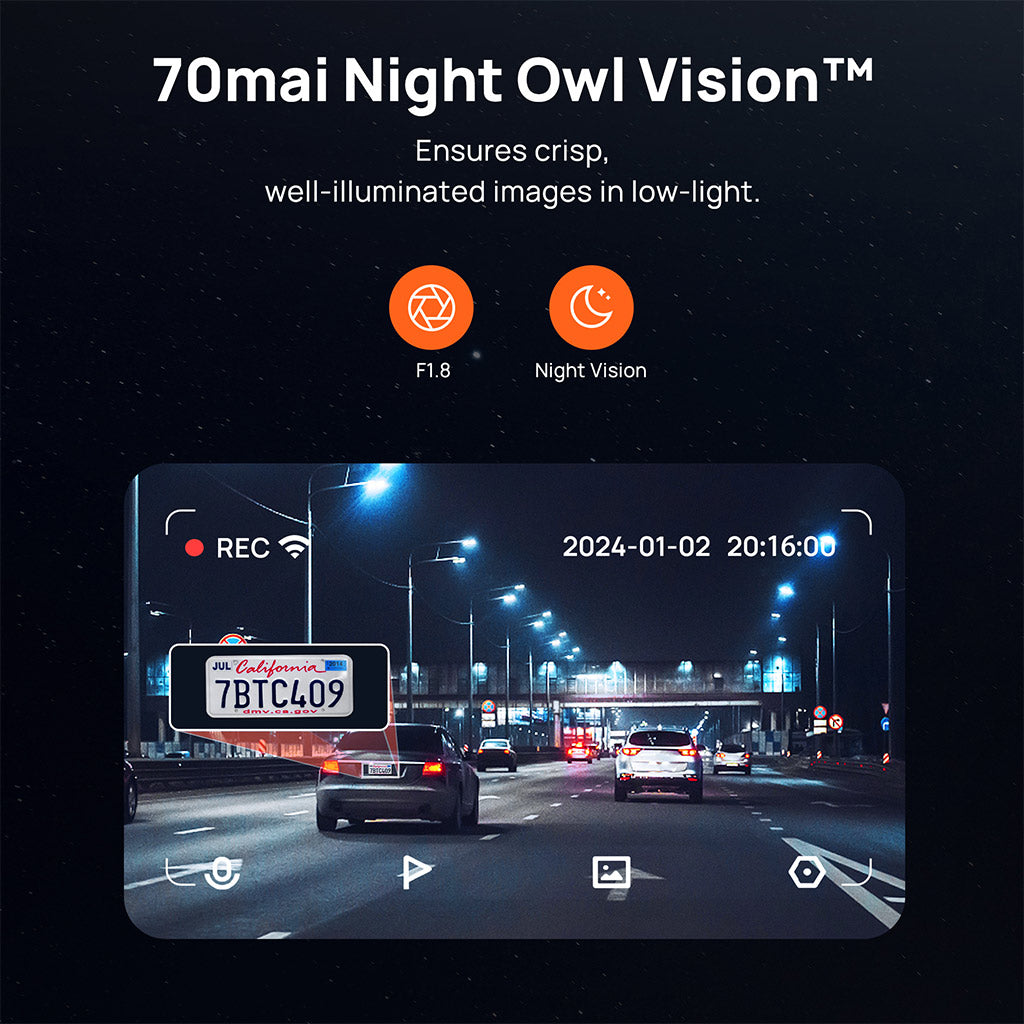 70mai M500 Dash Cam 2.7K HDR Night Vision 170° FOV Driving Assistant