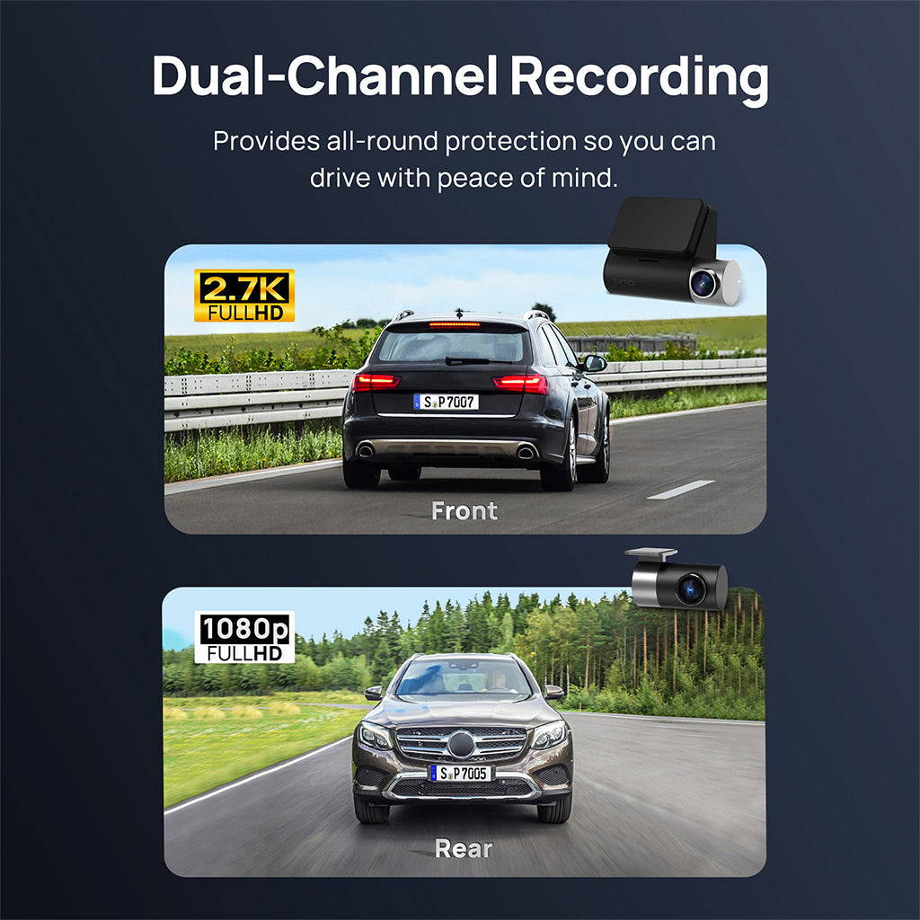 70mai A500S Dash Cam 2,7K Ultra Full HD double canal en option