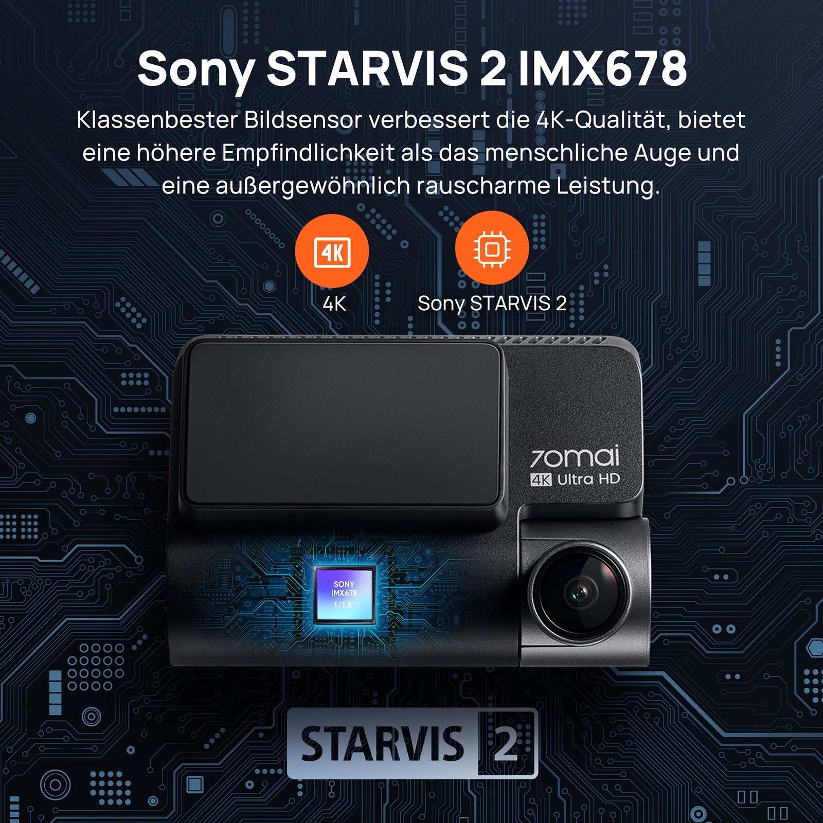 70mai A810 Dashcam 4K HDR Sony Starvis 2 IMX678 Zweikanal optional